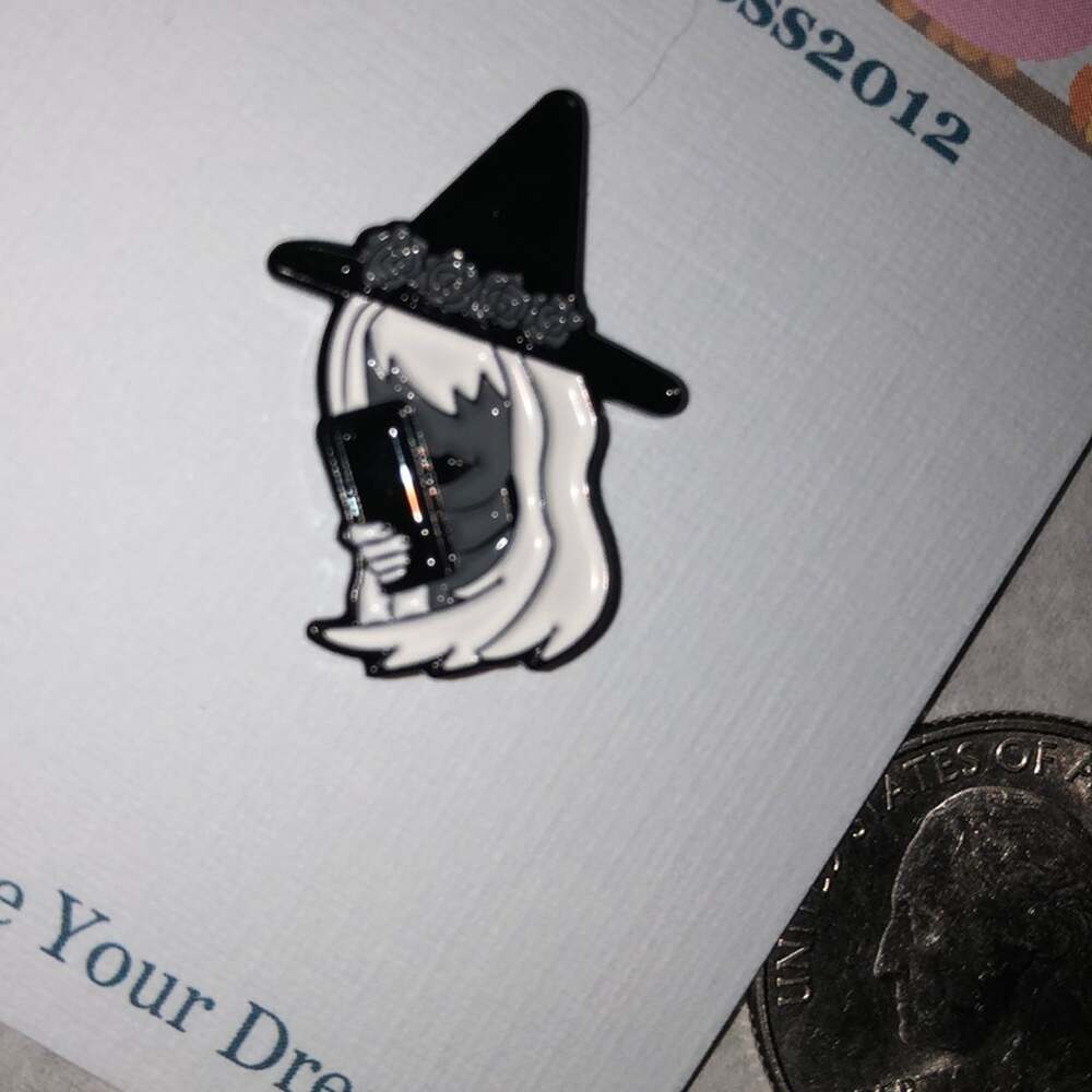 Witch on Cellphone Pin Brooch Halloween